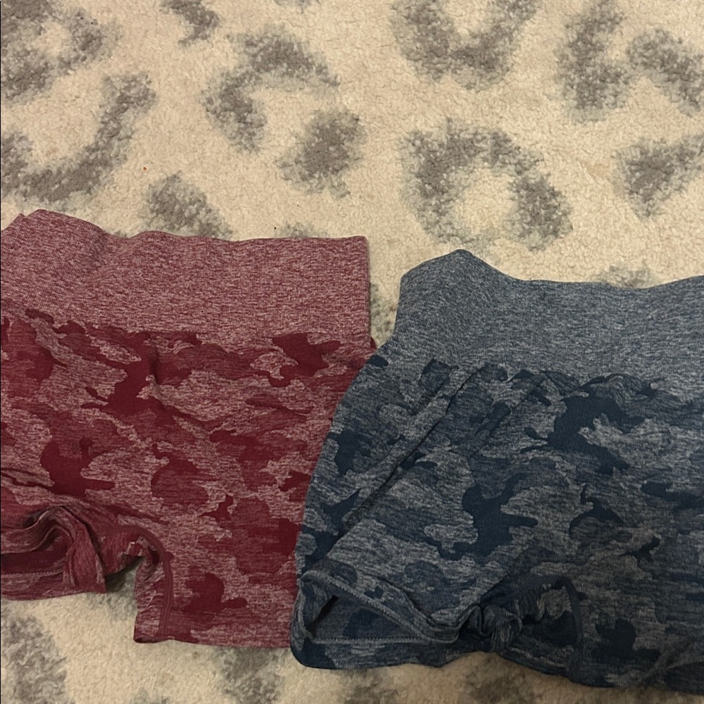 Womens Camo Print Biker Shorts - Red and Blue